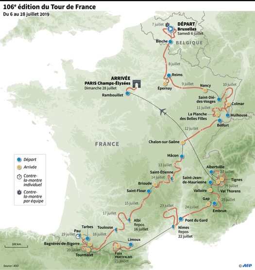 Carte Tour de France 2019